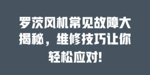 罗茨风机常见故障大揭秘，维修技巧让你轻松应对!