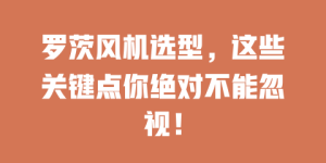罗茨风机选型，这些关键点你绝对不能忽视！