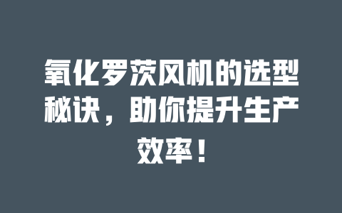 氧化罗茨风机的选型秘诀,助你提升生产效率! 一