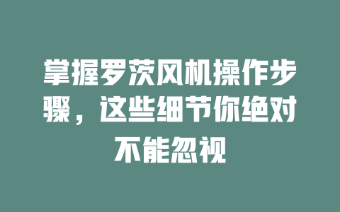 掌握罗茨风机操作步骤，这些细节你绝对不能忽视 一